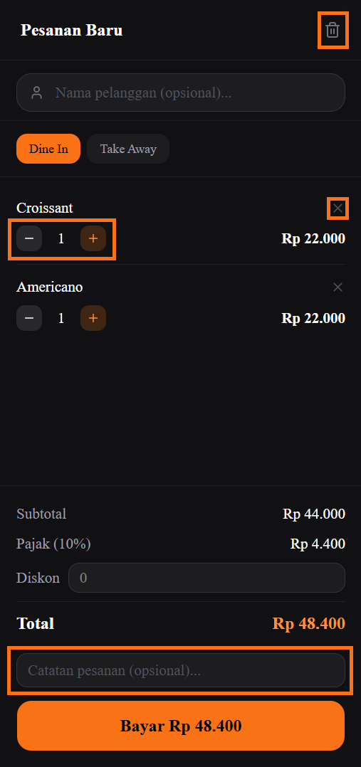 Screenshot — Panel Keranjang dengan Beberapa Item