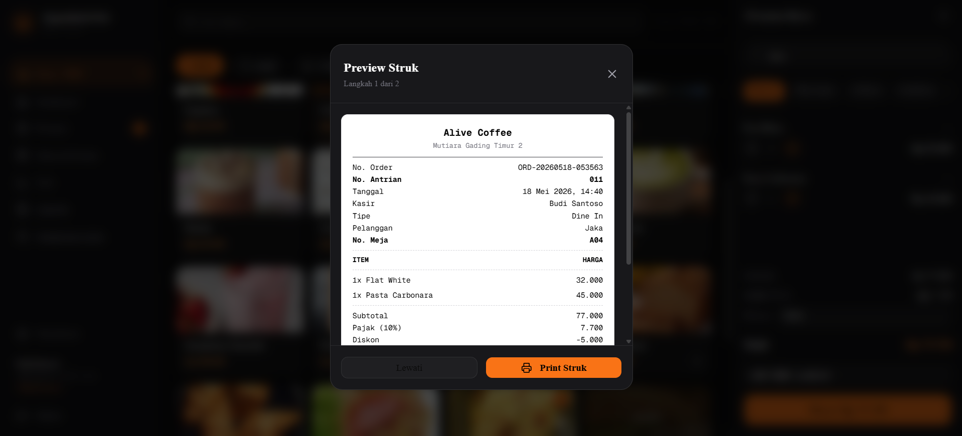 Screenshot — Preview Struk Pelanggan