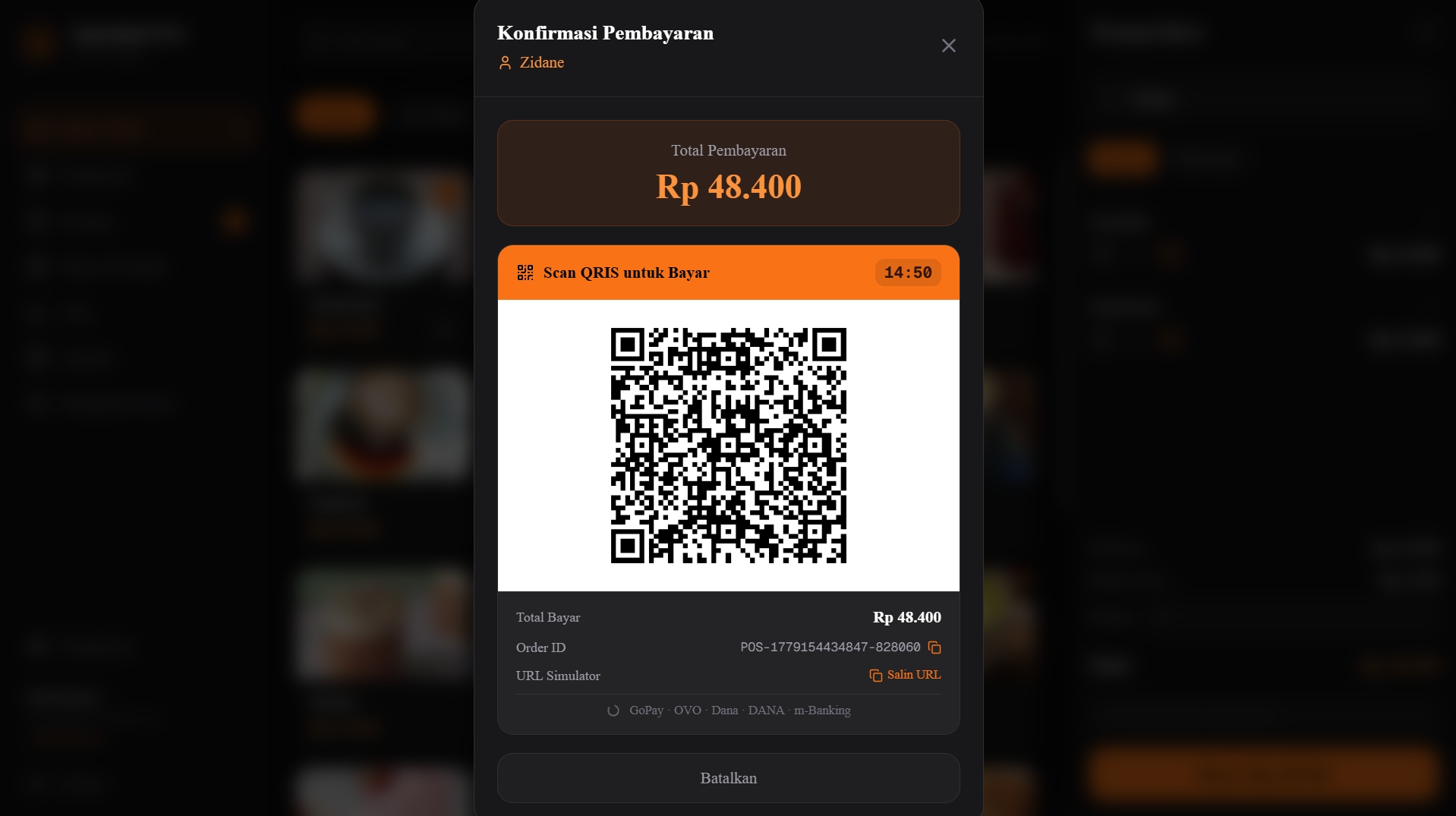Screenshot — Tampilan QR Code QRIS