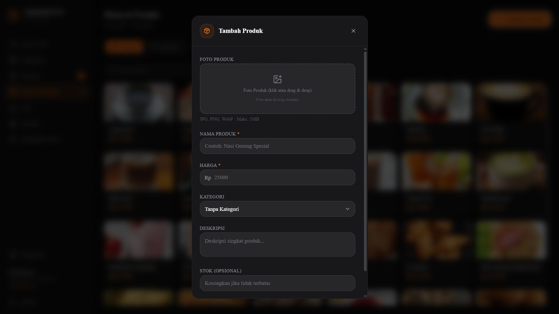 Screenshot — Form Tambah Produk Baru