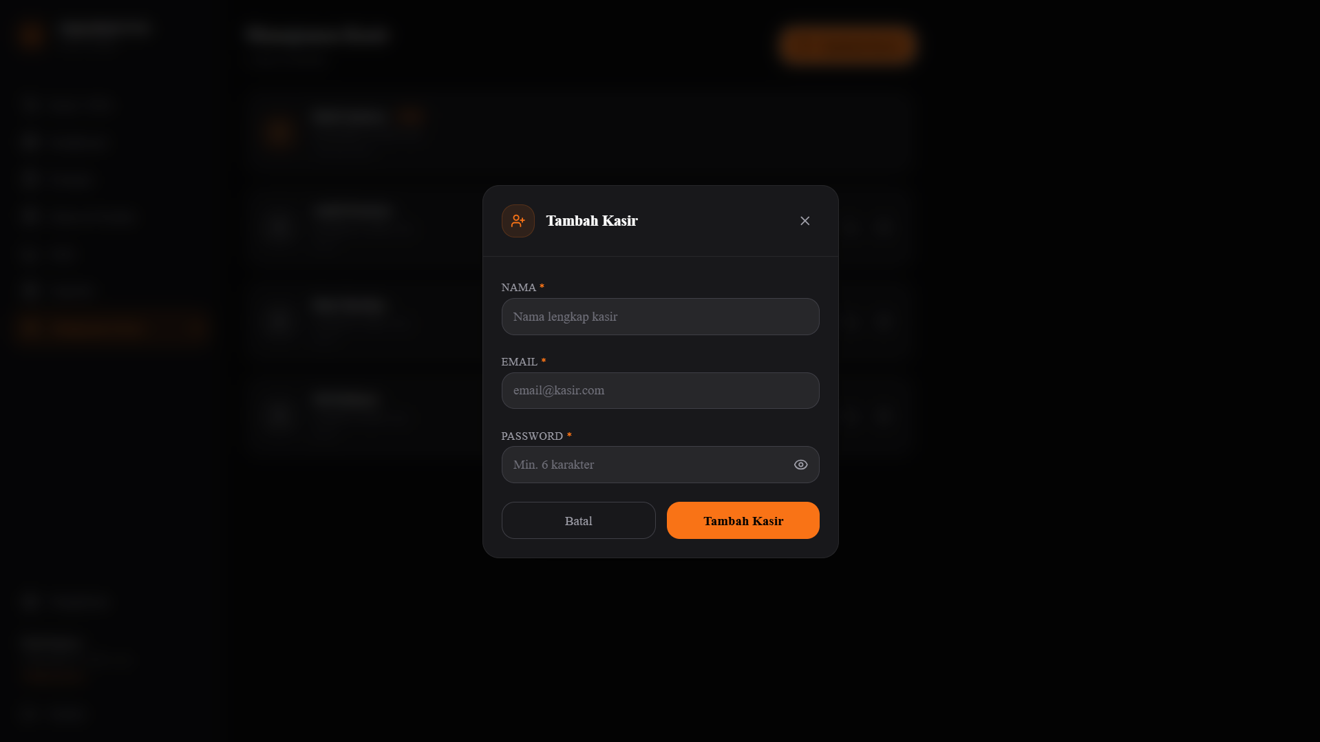 Screenshot — Form Tambah Kasir